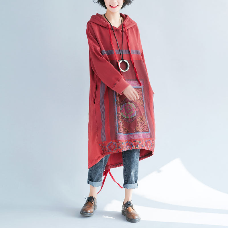 Gradient Print Loose Hooded Sweatshirt Dress