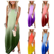 Gradient-colored Printed Pocket Long Dress