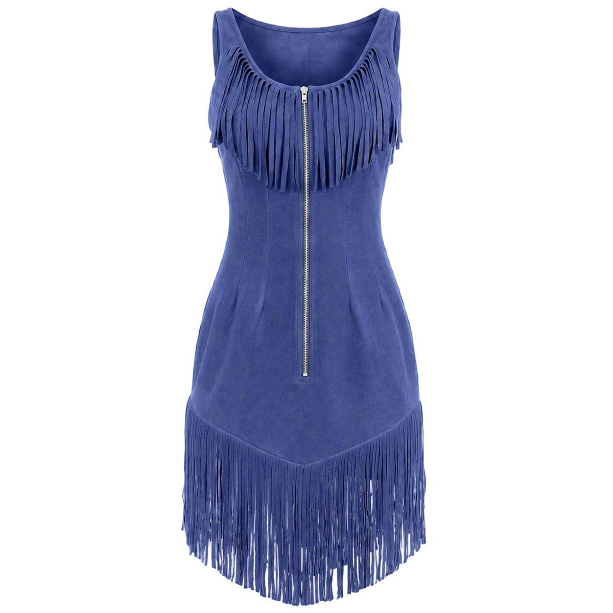 Sleeveless Zippered Tassel Bodycon Dress