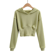 European And American Slim Fitting Navel Solid Hooded Sweater