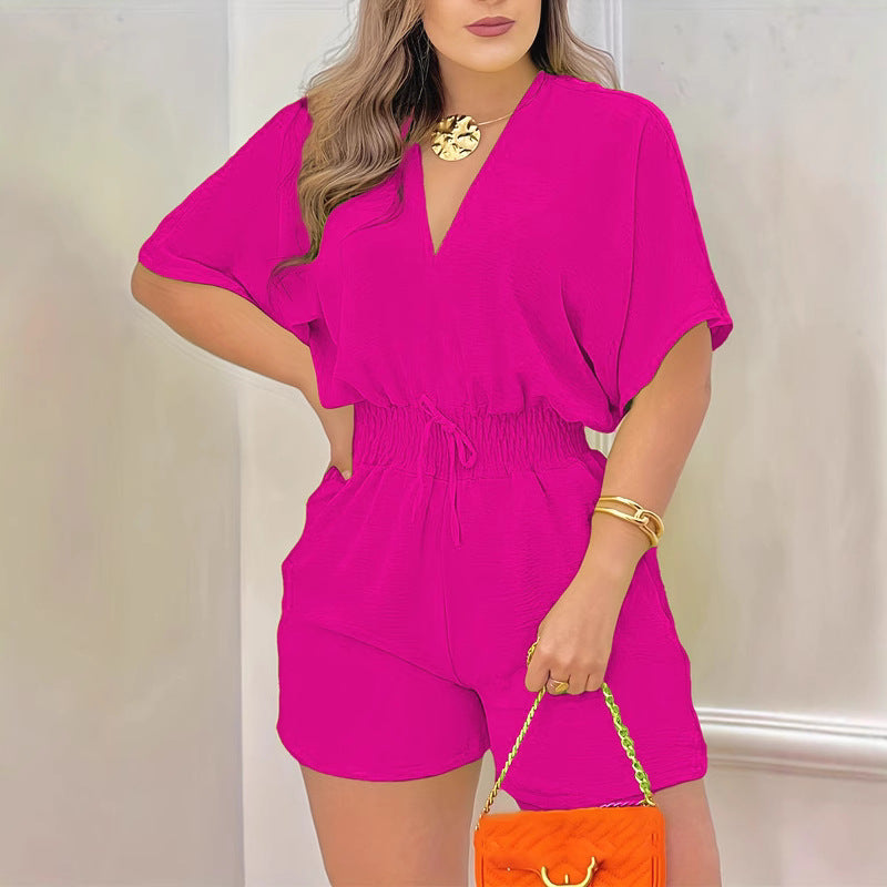 Elegant V-Neck Ruffled Casual Jumpsuit for Women