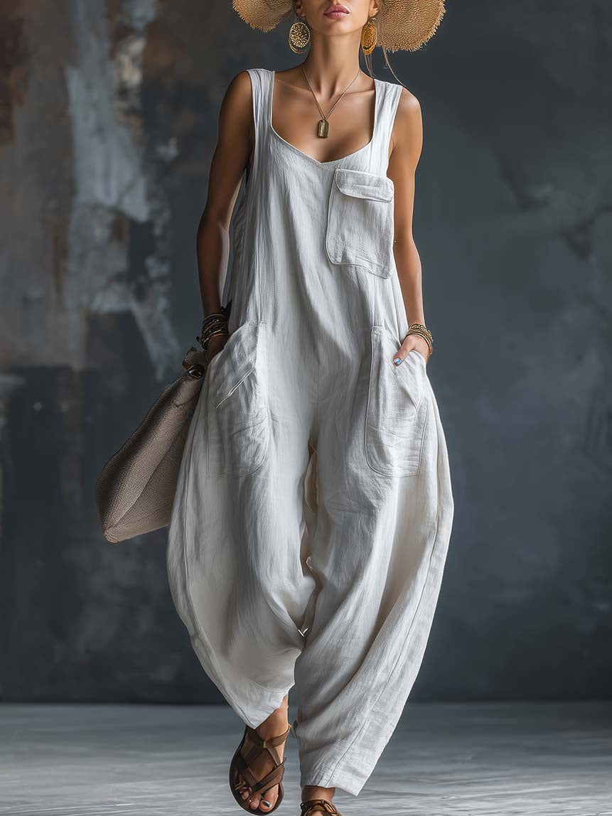 Women's Solid Color Loose Casual Jumpsuit
