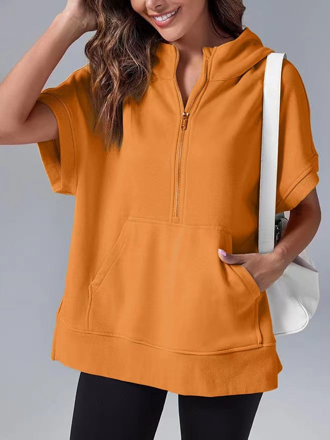 Women's Short-Sleeve Hooded Pullover Sweater