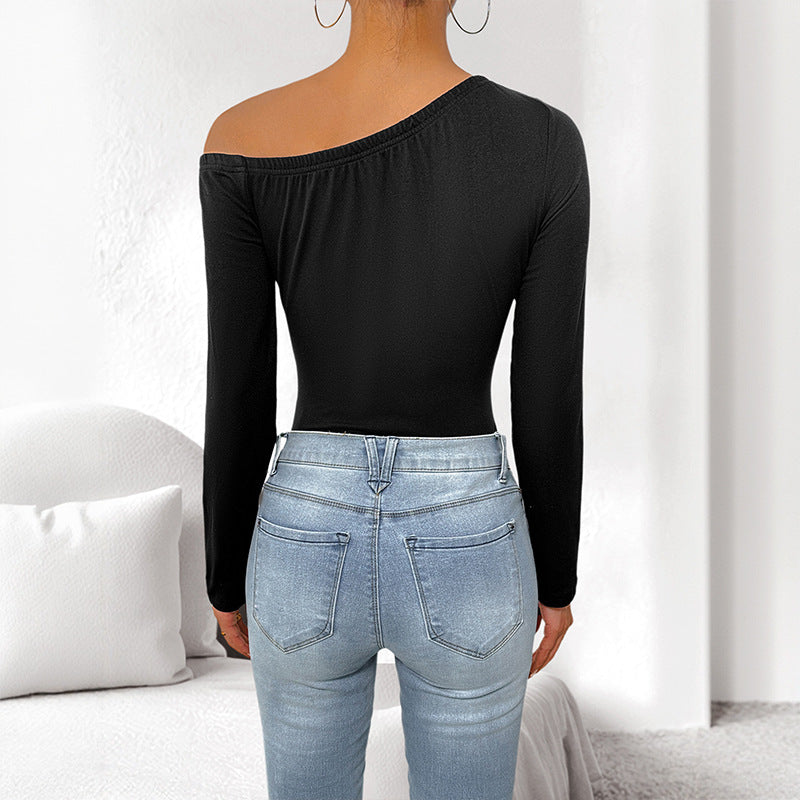 One-Shoulder Long-Sleeve Tight Jumpsuit
