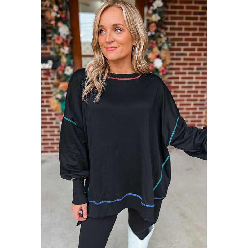 Chic Colorblock Casual Loose Pullover Sweatshirt