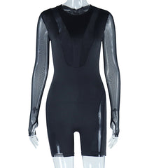 Mesh Long Sleeve Fitness Romper & Hip-Lift Shorts
