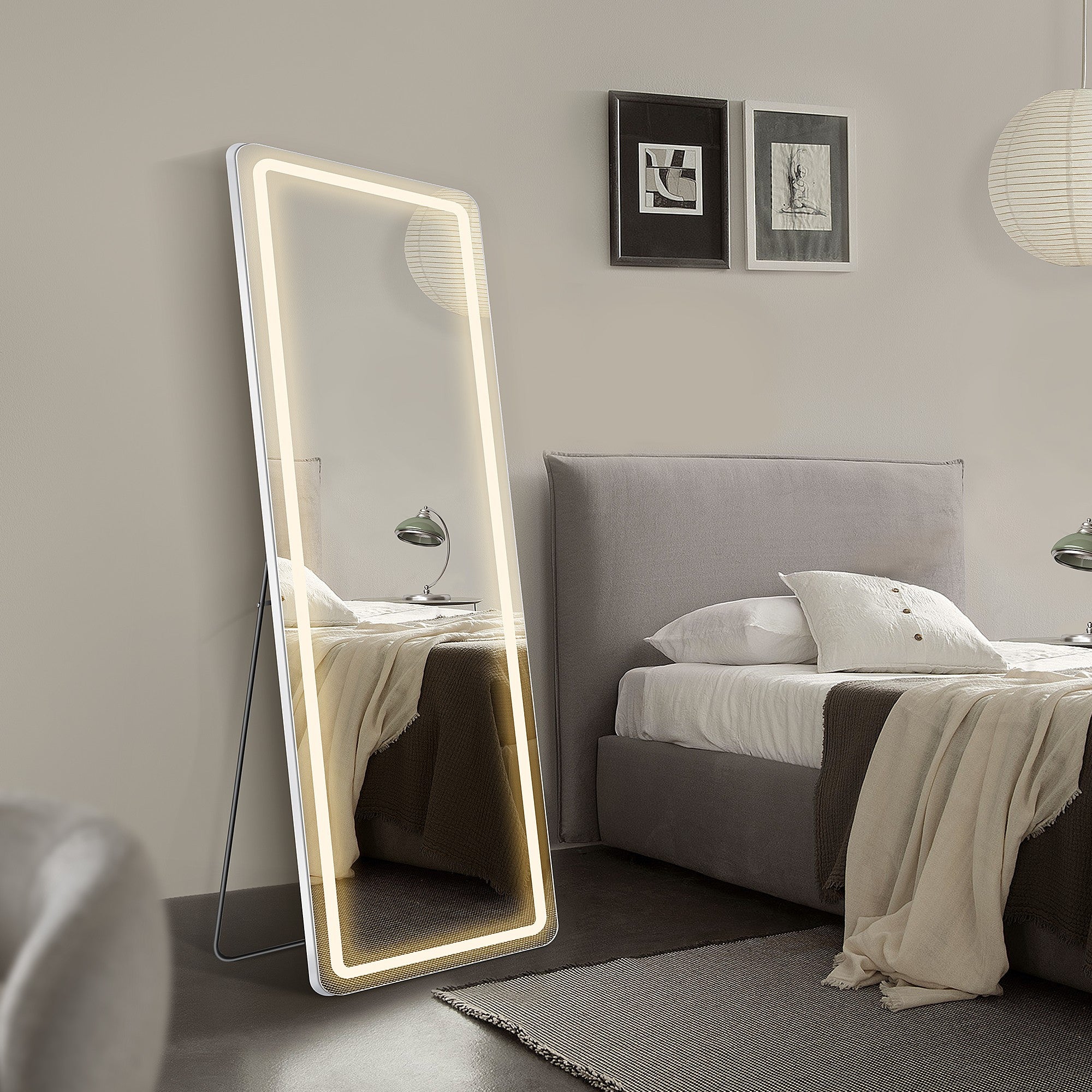 MCQ 26 x 71 In Arched/Rectangular LED Full Length Mirror, Full Body Floor Mirror Standing Hanging or Leaning Wall, Arch Wall Mirror with Stand Aluminum Alloy Thin Frame for Bedroom, Bathroom, Store