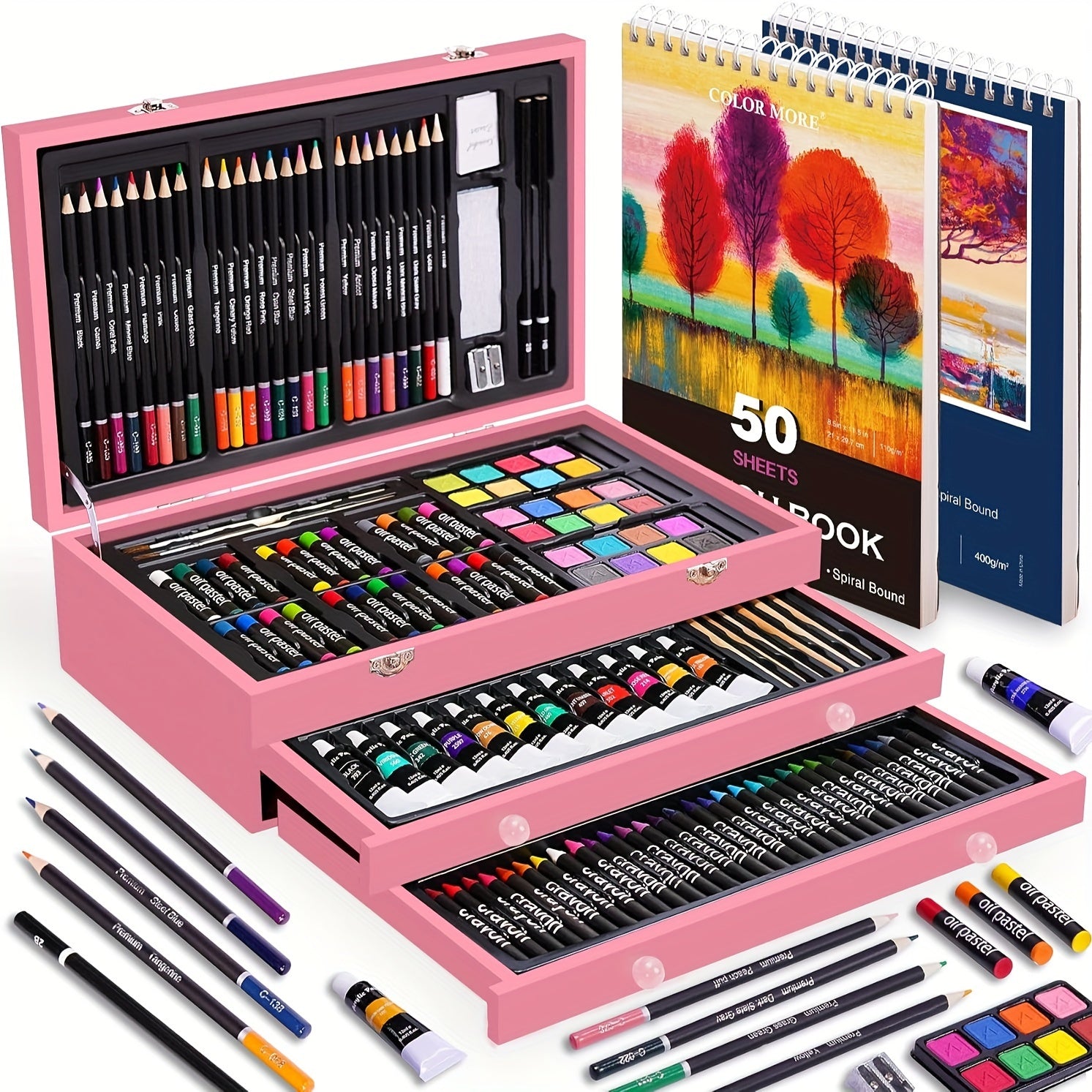 175pcs Deluxe Art Set with 2 Drawing Pads, Crayons, Acrylic Paints, Colored Pencils Set In Wooden Case, Professional Art Kit, Paint Supplies, Gift, Christmas & Halloween, Back to School, Art Kit...