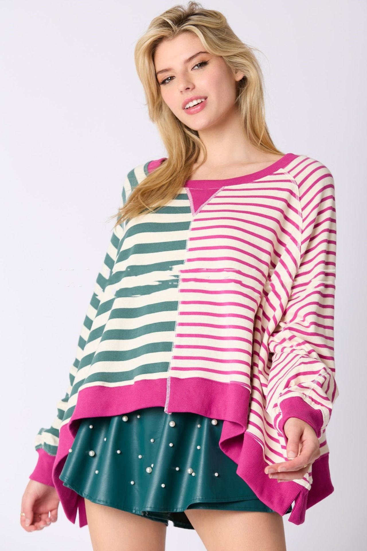 Multicolor Striped Round Neck Long-Sleeve Sweater