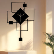 One Piece of Geometric Clock Wall Art Made from Metal with a Stencil Design, Perfect for Bedroom Decoration. This Black Silent Clock Is an Ideal Gift for Modern Design Lovers And Is Crafted from Durable Metal.