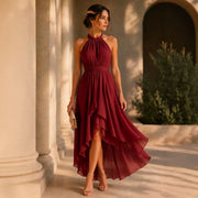 Irregular Sleeveless Chiffon Halter-neck Evening Dress