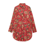 Ethnic Floral Print Long Sleeve Long Shirt