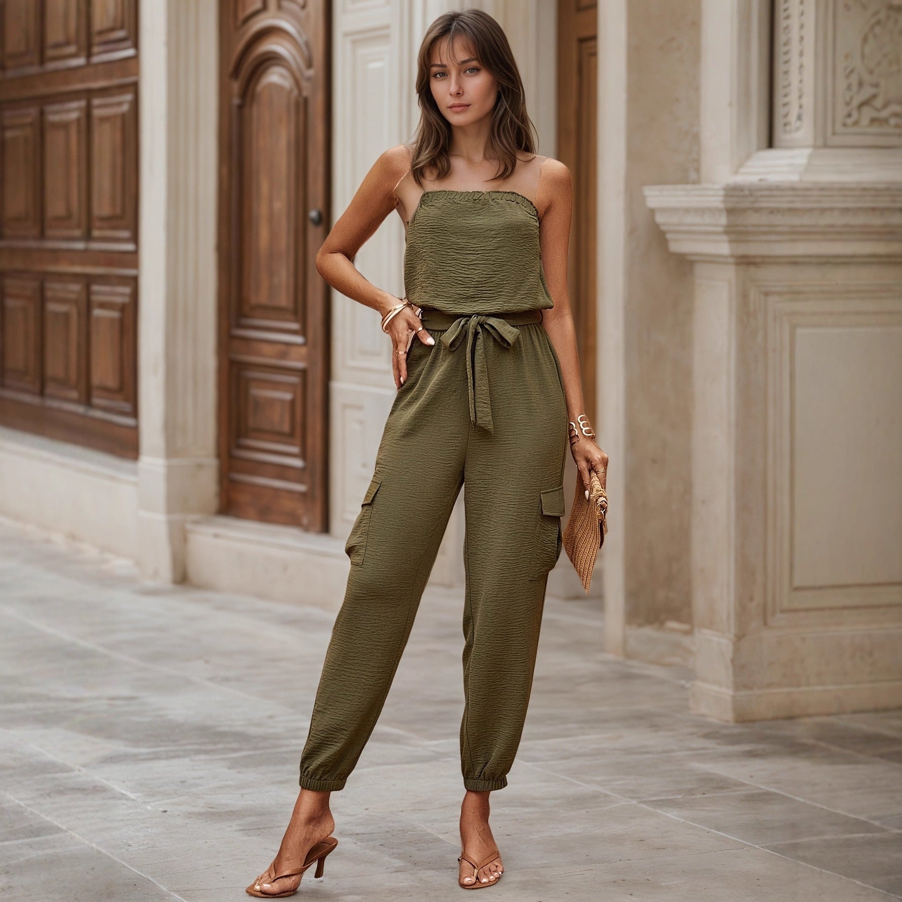 Women's Casual Strapless Pocket Jumpsuit