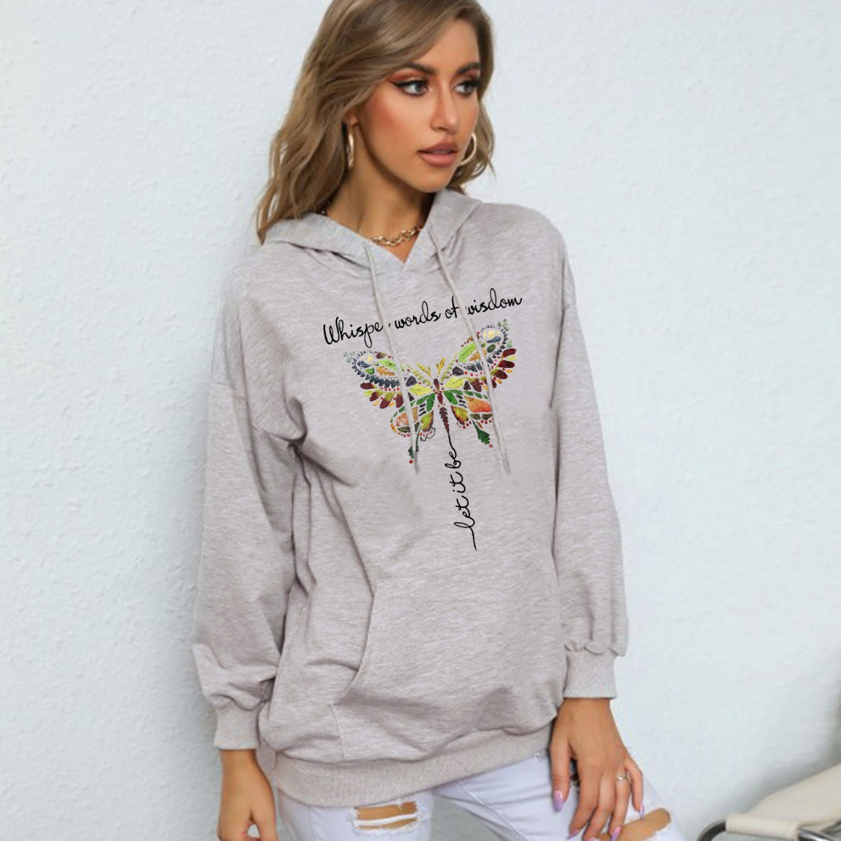 Cozy Butterfly Print Brushed Oversized Hoodie