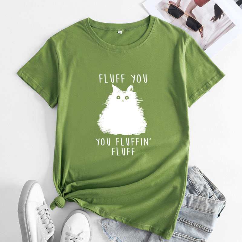 Women's Plus Size Cat Print Cotton T-Shirt