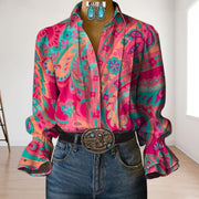 Elegant Urban Abstract Long‑Sleeve Top – Floral Print