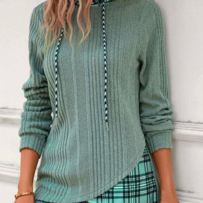 Colorblock Jacquard Hooded Knit Sweater