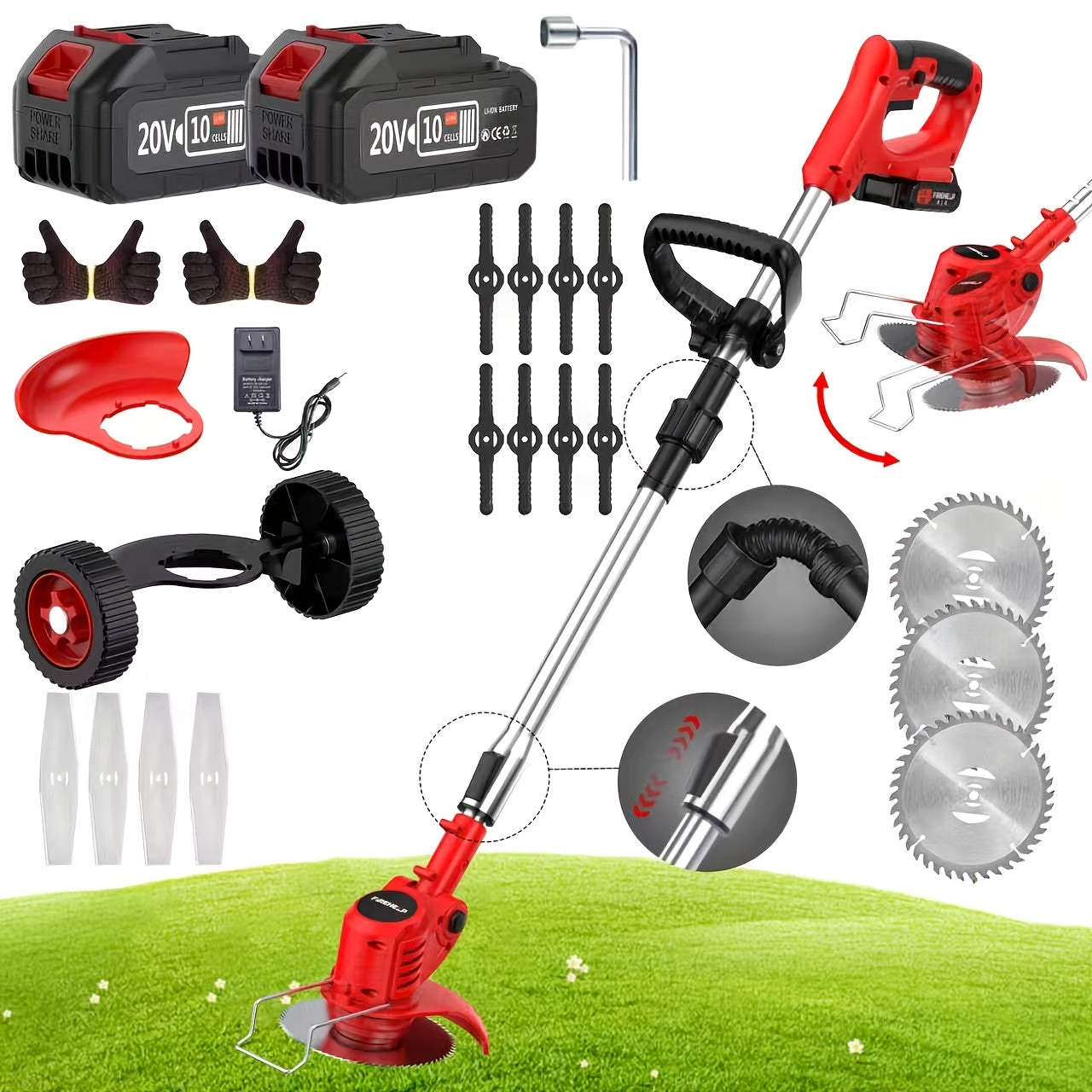 Portable 20V Cordless Handheld Electric Lawn Mower with Half‑Size Lithium Battery and Three Blade Options