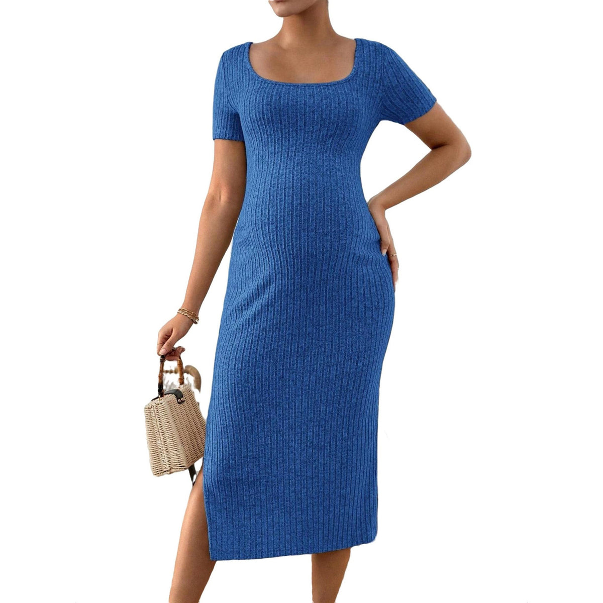 Elegant Knitted Short-sleeve Maternity Dress