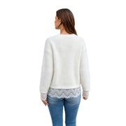 Womens Fashionable Loose-fit Lace-panel Knit Sweater