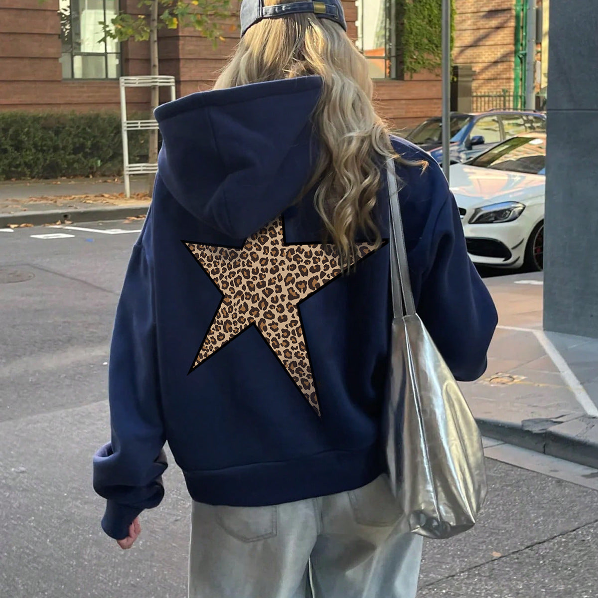 Women's Casual Printed Loose Hooded Sweatshirt