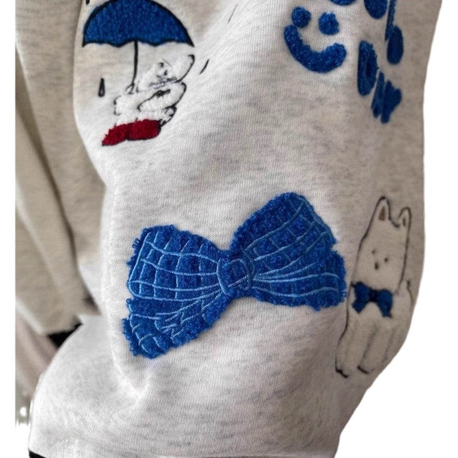 New Embroidered Flocking Loose All-match Round Neck Sweater