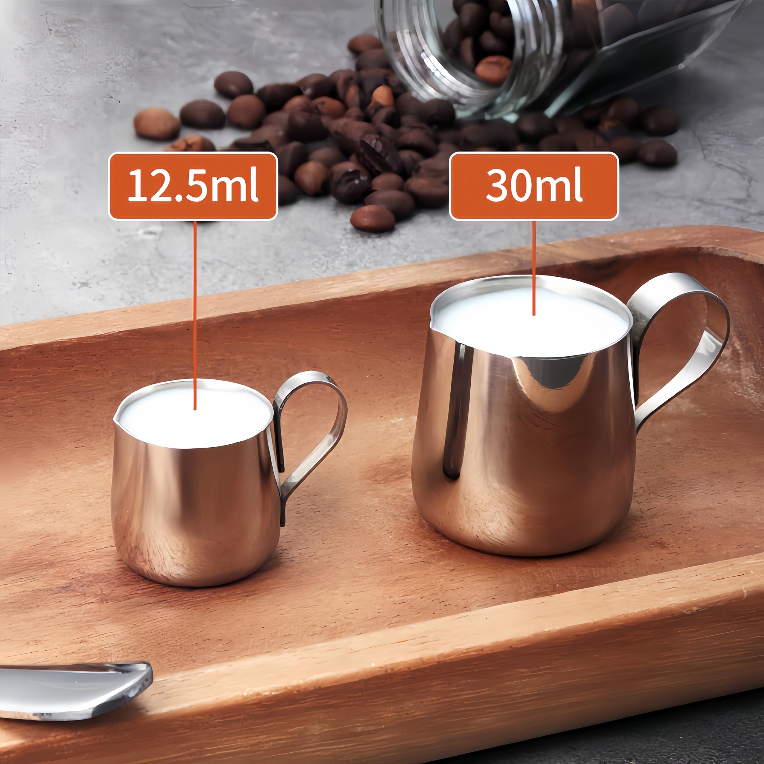 Set of 2 Mini Milk Frothing Pitchers – 1 oz and 0.4 oz – Dripless Spout, Ergonomic Handle for Latte Art, Syrup and Cream
