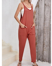 V-Neck Sleeveless Harem Jumpsuit with Side Pockets