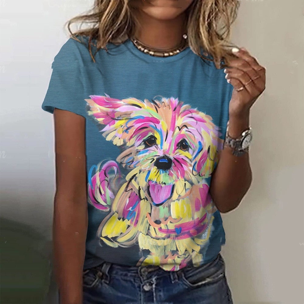 Women's Loose Breathable Short‑Sleeve T‑Shirt – 3D Pattern