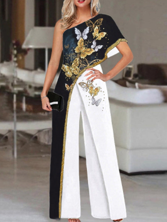 Women's Color Contrast Slimming Printed Jumpsuit