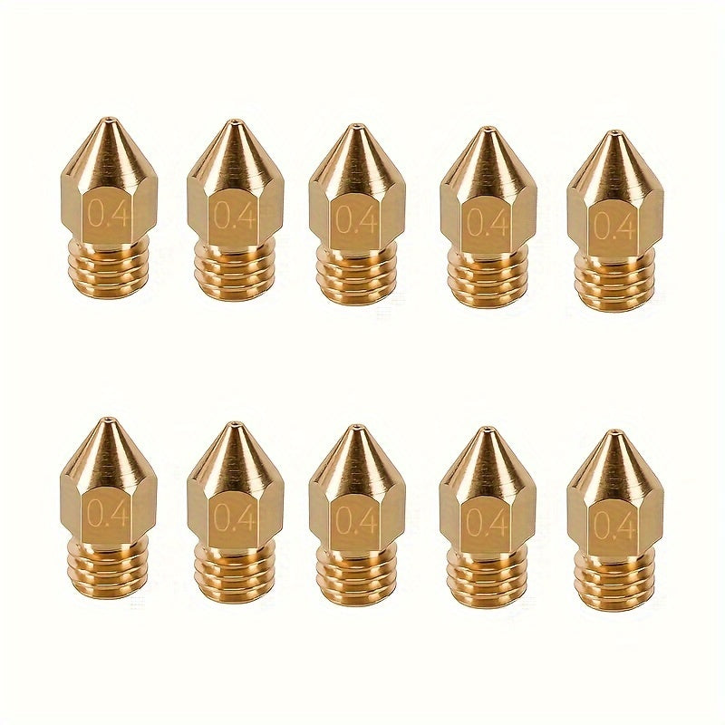 10‑Piece Brass MK8 Nozzle Set, 0.4 mm, High‑Temperature Wear‑Resistant for 3D Printers