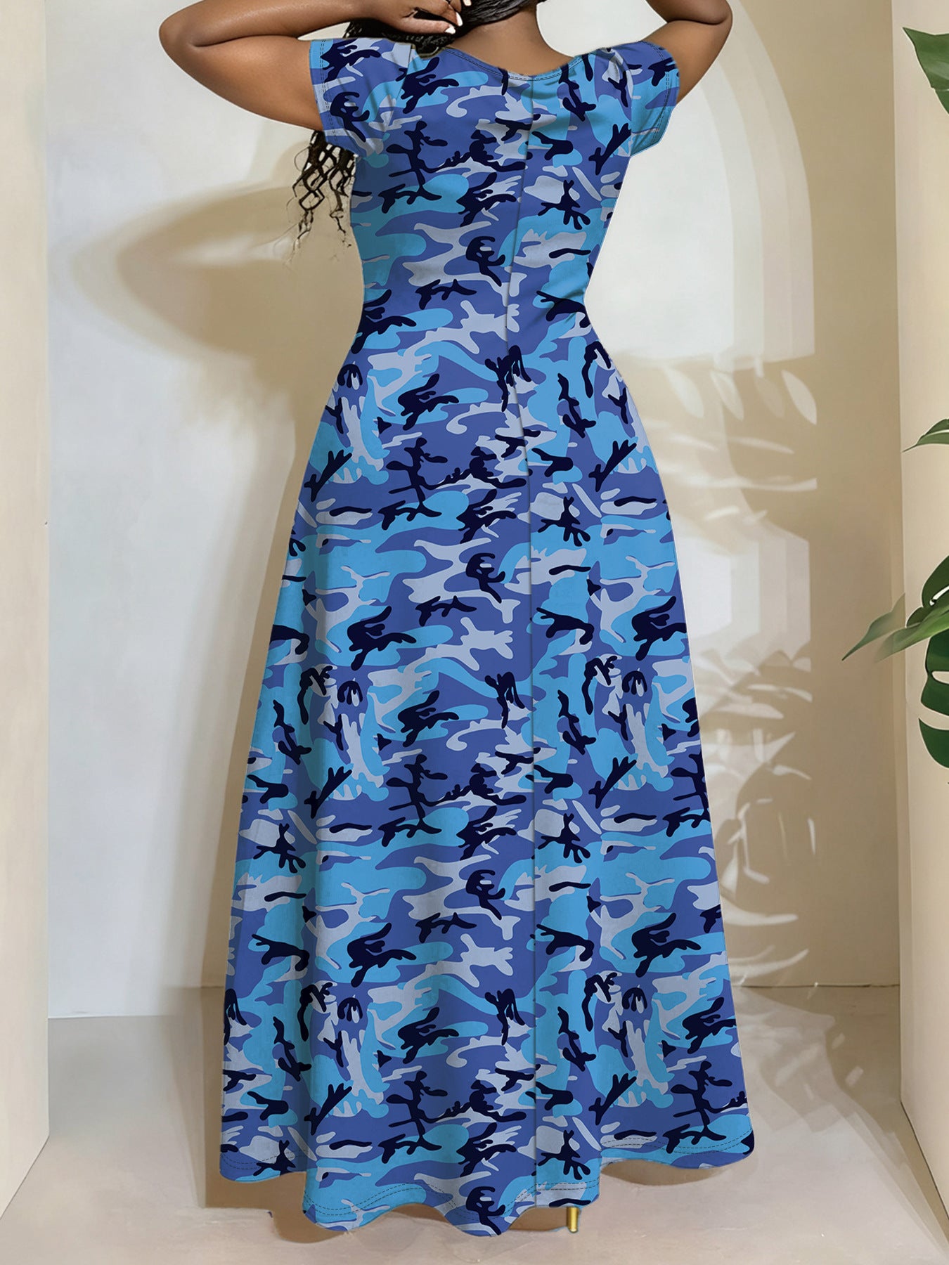 Women's Casual V-Neck Camo Maxi Dress