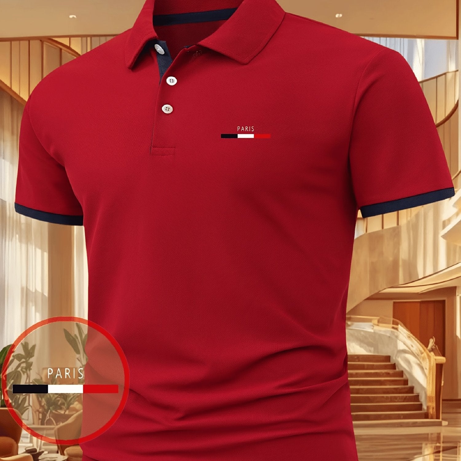 Men's Moisture-Wicking Printed Polo Shirt – Three‑Color Stripe, Short Sleeve