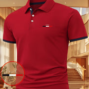Men's Moisture-Wicking Printed Polo Shirt – Three‑Color Stripe, Short Sleeve