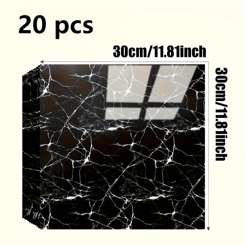 20/40/60pcs Glossy Marble Pattern Imitation Ceramic Tile Self-Adhesive Wall Stickers, Peel and Stick, Waterproof for Living Room Kitchen Backsplash Bathroom Home Wall Decals, Not Suitable for High…
