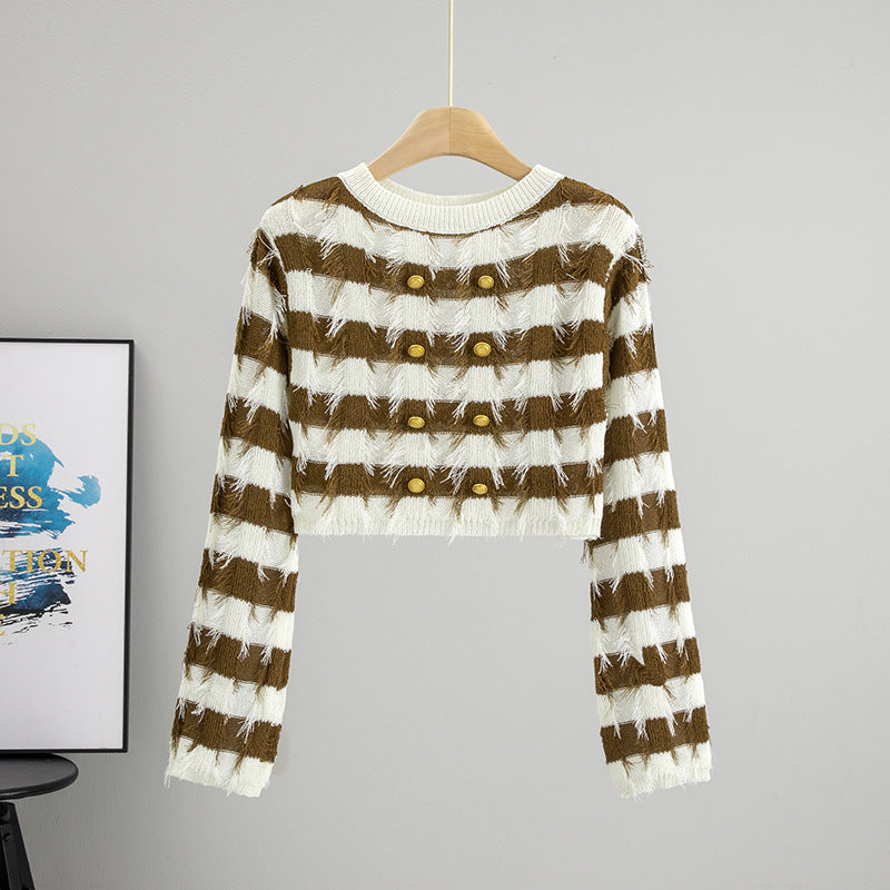 Long Sleeve Sweater Design French Style Off-the-neck Knitted Top