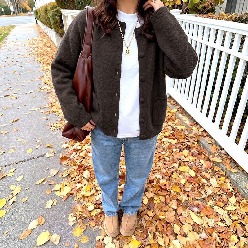 New Solid Color Loose Fit Knitted Cardigan Sweater