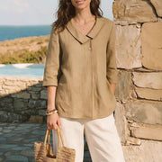 Summer Loose Women's Clothing New Casual Cotton-Linen V-Neck Top Shirt