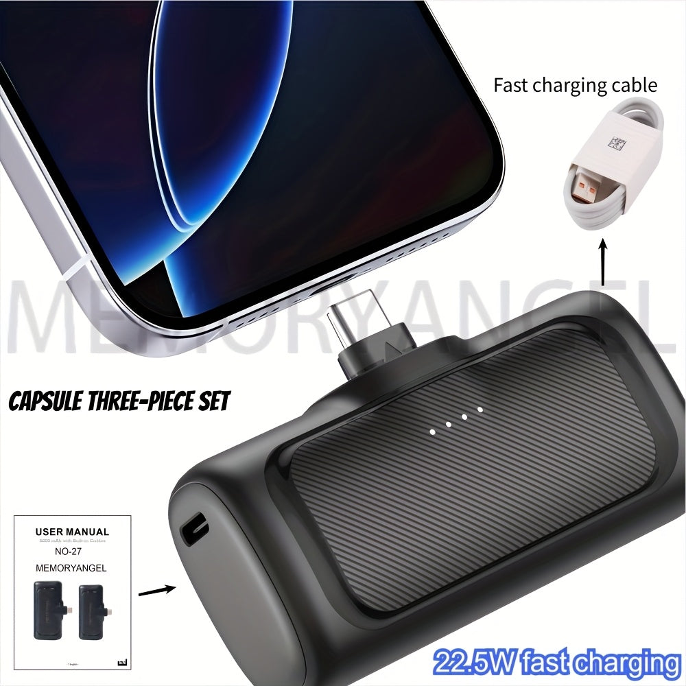 22.5W Fast Charging, 5000/10000mAh Mini Portable Charger, 5000mAh Optional 1/2/4pcs USB-C Power Bank With Charging Station Specification, Universal Compatibility, Dual Power Mode, Rechargeable...