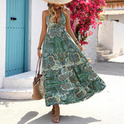 Backless Lace-up Tassel Paisley-print Resort Dress
