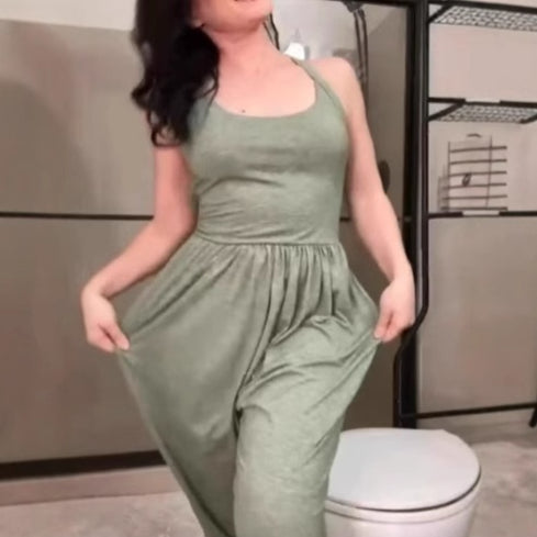 Sexy Lace-Up Sleeveless Hip-Lifting Jumpsuit