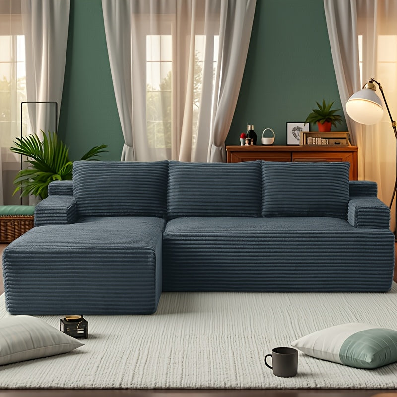 Left chaise L-shaped sectional sofa with memory foam cushions and corduroy upholstery