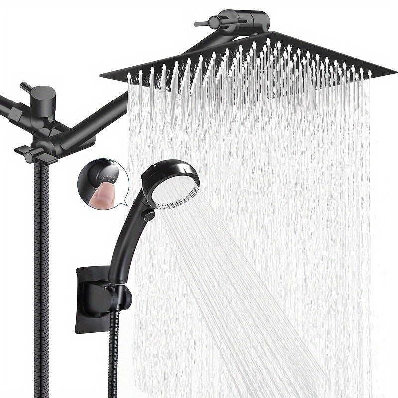 High-Pressure Rain Shower Head and Handheld Shower Combo with 11-Inch Adjustable Arm, 9-Spray Modes , Stainless Hose & Bracket, Leak-Proof Design