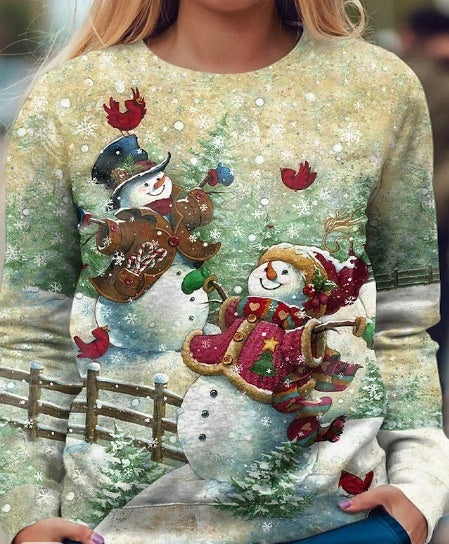 Festive Plus Size Christmas Print Long Sleeve Sweater