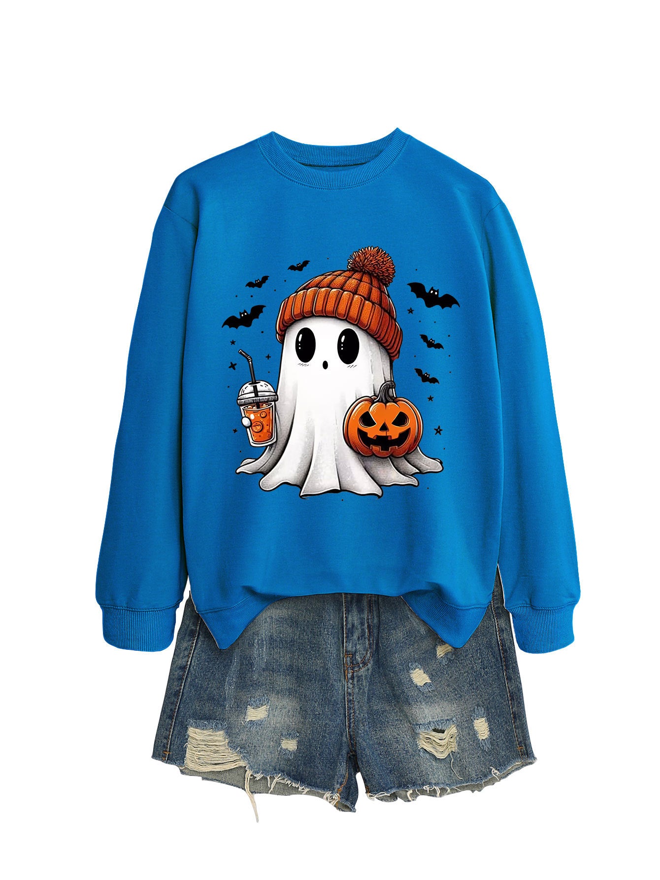 Pumpkin Print Long Sleeve Crew Neck Sweatshirt