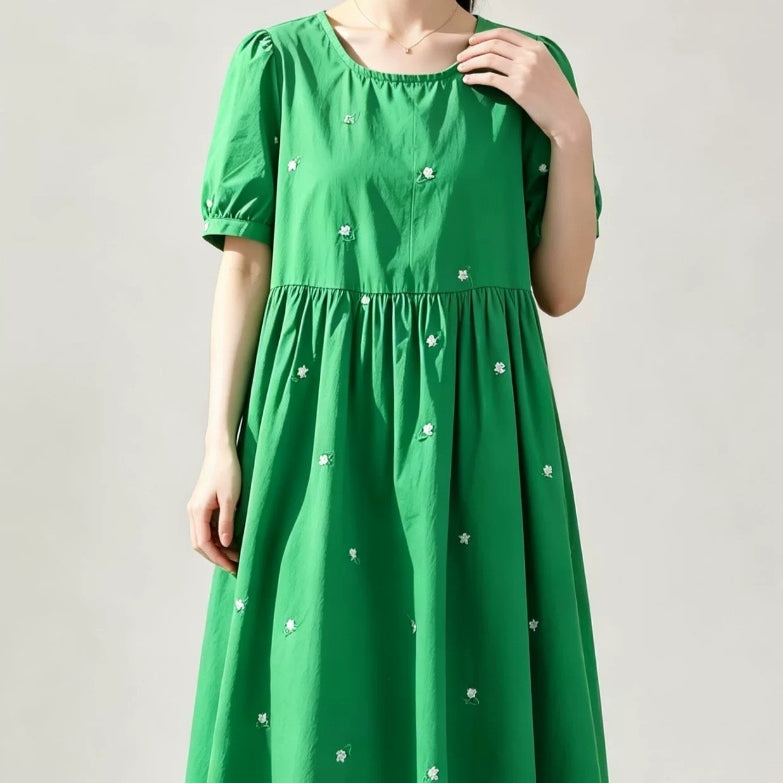Womens Loose-fitting Cotton Embroidered Dress