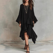 Womens Solid-color Elegant Asymmetrical Ruffled Dress