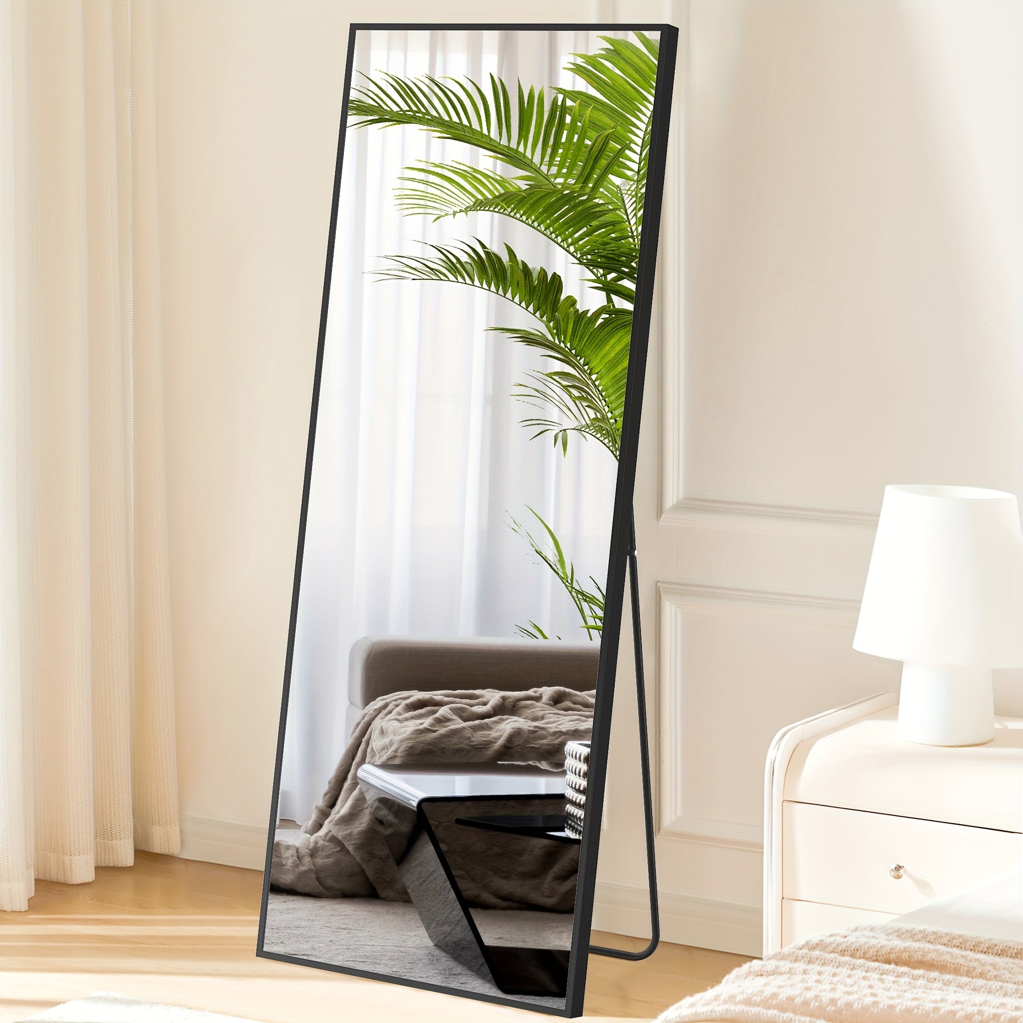 Full-length floor mirror with aluminum frame for bedroom or living room