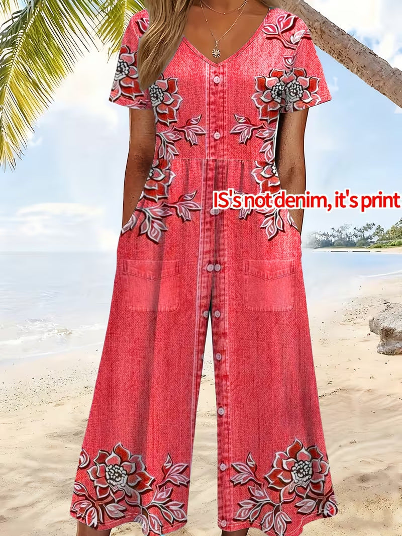 Elegant Plus-Size Sleeveless Printed Jumpsuit