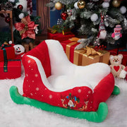 1pc Christmas Sleigh Dog Bed & Cat Bed - Red & White Winter Pet Bed With Santa Sleigh Design, Plush -filled Cushion, Green Trim & Snowflake/poinsettia Patterns - All-size Dog & Cat Bedding For Xmas